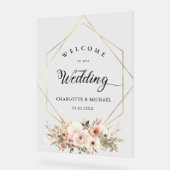 Elegant, wit, pastel, bloem, geometrische bruiloft acryl bord (Hoek)