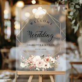 Elegant, wit, pastel, bloem, geometrische bruiloft acryl bord