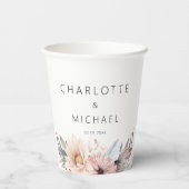 Elegant, wit & pastel Boho bruiloft Papieren Bekers (Achterkant)