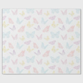 Elegant wit pastel roze blauwe vlinder patroon cadeaupapier (Vlak)