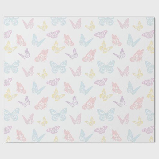 Elegant wit pastel roze blauwe vlinder patroon cadeaupapier (Vlak)