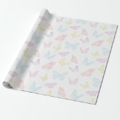 Elegant wit pastel roze blauwe vlinder patroon cadeaupapier (Uitgerold)