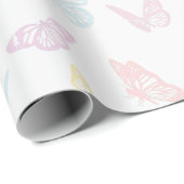 Elegant wit pastel roze blauwe vlinder patroon cadeaupapier (Rol Hoek)