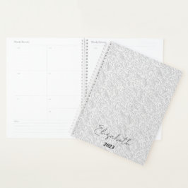 Elegant wit patroon gepersonaliseerd, op maat gema planner
