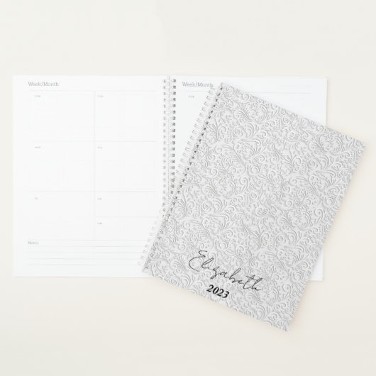 Elegant wit patroon gepersonaliseerd, op maat gema planner (Display)