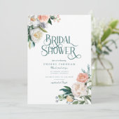 Elegant wit perzik bloemig groen Vrijgezellenfeest Kaart (Staand voorkant)