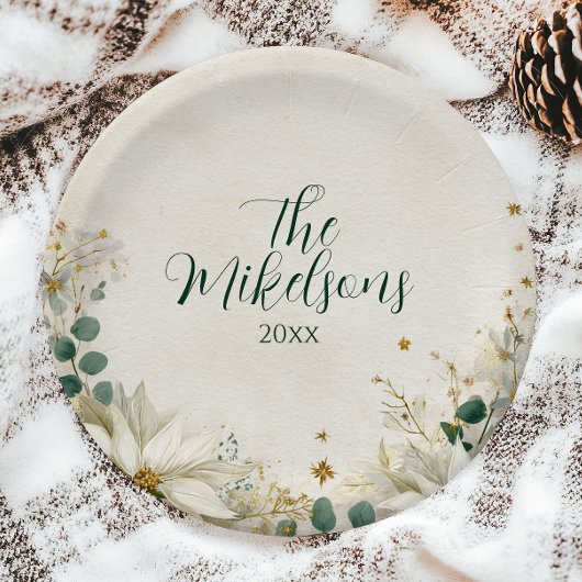 Elegant wit poinsettia kerstfeest papieren bordje