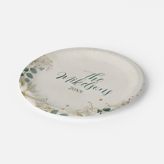 Elegant wit poinsettia kerstfeest papieren bordje (Gekanteld)