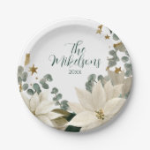 Elegant wit poinsettia kerstfeest papieren bordje (Voorkant)