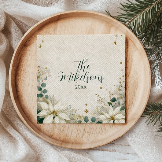 Elegant wit poinsettia kerstfeest servet