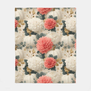 Elegant wit pompoen en Dahlia Herfst ontwerp Fleece Deken