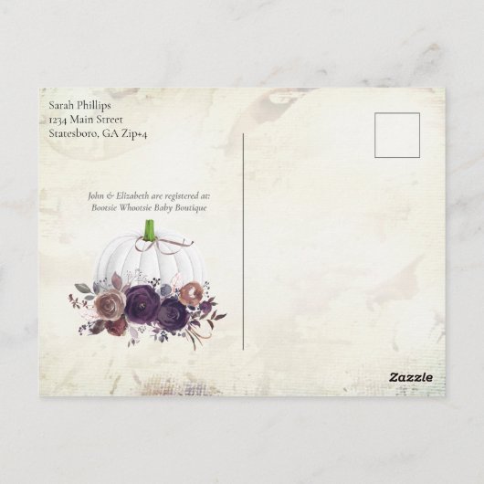 Elegant wit pompoen koppels Baby shower Briefkaart (Achterkant)