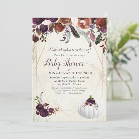 Elegant wit pompoen koppels Baby shower Kaart (Staand voorkant)