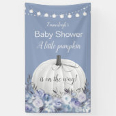 Elegant Wit Pompoen Stoffig Blauw Baby shower Spandoek (Verticaal)