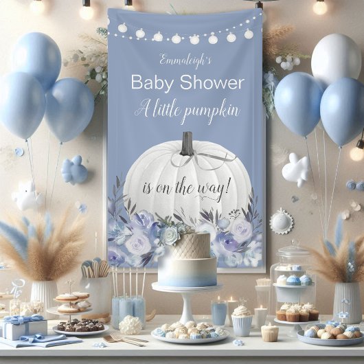 Elegant Wit Pompoen Stoffig Blauw Baby shower Spandoek