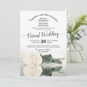 Elegant Wit Reflecterend Roos Virtual Wedding Kaart (Staand voorkant)