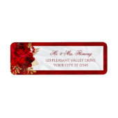 Elegant Wit Rood Bloemen Bruiloft Retouradres Etiket (Voorkant)