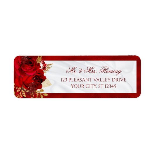 Elegant Wit Rood Bloemen Bruiloft Retouradres Etiket (Voorkant)