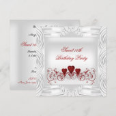 Elegant Wit Rood Hart Sweet 16 Kaart (Voorkant / Achterkant)