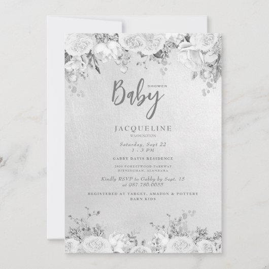 Elegant wit roos bloemig Baby shower Kaart (Voorkant)