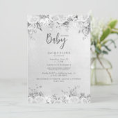 Elegant wit roos bloemig Baby shower Kaart (Staand voorkant)