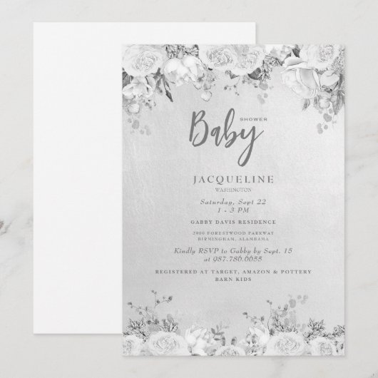 Elegant wit roos bloemig Baby shower Kaart (Voorkant / Achterkant)