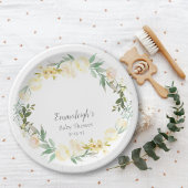 Elegant wit roos bloemig Baby shower Papieren Bordje