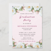 Elegant Wit Rose Afstuderen Invitation Kaart (Voorkant)