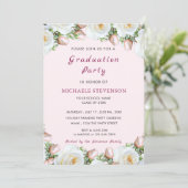 Elegant Wit Rose Afstuderen Invitation Kaart (Staand voorkant)