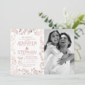 Elegant Wit Rose Gold Bloemen Verloving Kaart (Staand voorkant)