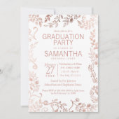 Elegant Wit Rose Goud Bloemen Afstudeerfeest Kaart (Voorkant)