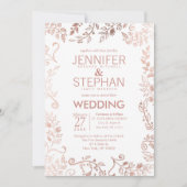 Elegant Wit Rose Goud Bloemen Bruiloft Uitnodiging (Voorkant)