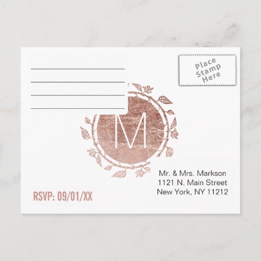 Elegant Wit Rose Goud Bloemen RSVP Briefkaarten (Achterkant)