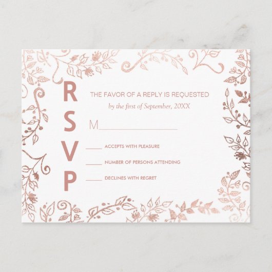 Elegant Wit Rose Goud Bloemen RSVP Briefkaarten (Voorkant)