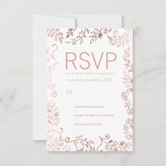 Elegant Wit Rose Goud Bloemen RSVP Kaarten Kaartje (Voorkant)
