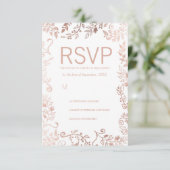 Elegant Wit Rose Goud Bloemen RSVP Kaarten Kaartje (Staand voorkant)
