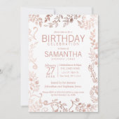 Elegant Wit Rose Goud Bloemen Verjaardagsfeest Kaart (Voorkant)