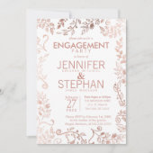 Elegant Wit Rose Goud Bloemen Verlovingsfeest Kaart (Voorkant)