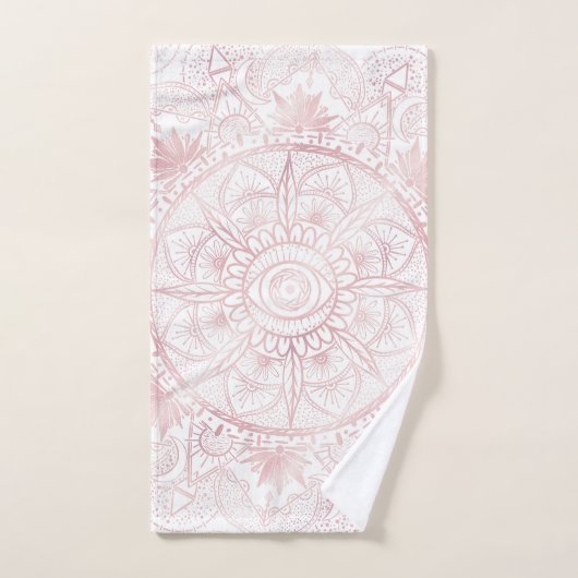 Elegant Wit Rose Goud Oog Zon Maan Mandala Bad Handdoek (Handdoek)