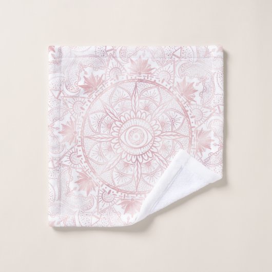 Elegant Wit Rose Goud Oog Zon Maan Mandala Bad Handdoek (Wasdoekje)
