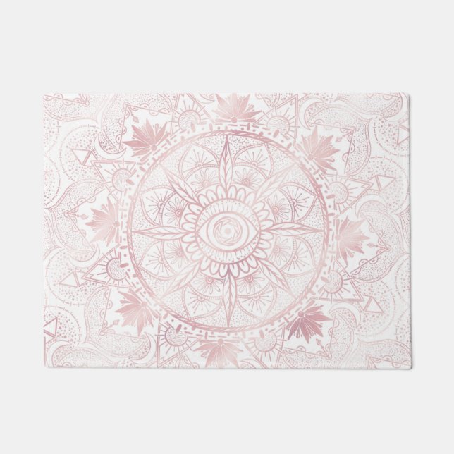 Elegant Wit Rose Goud Oog Zon Maan Mandala Deurmat (Voorkant)