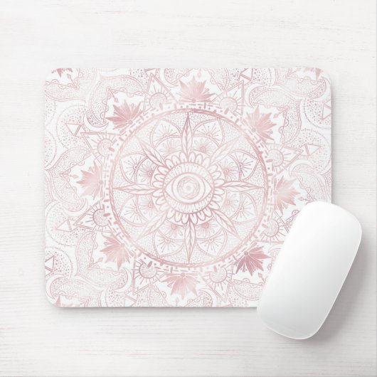 Elegant Wit Rose Goud Oog Zon Maan Mandala Muismat (Met muis)