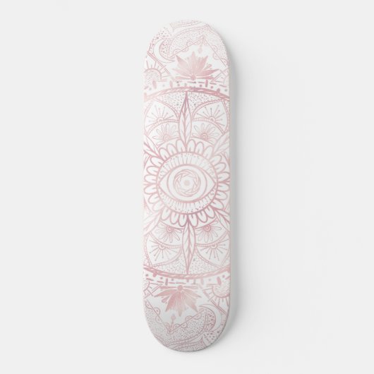 Elegant Wit Rose Goud Oog Zon Maan Mandala Persoonlijk Skateboard (Voorkant)