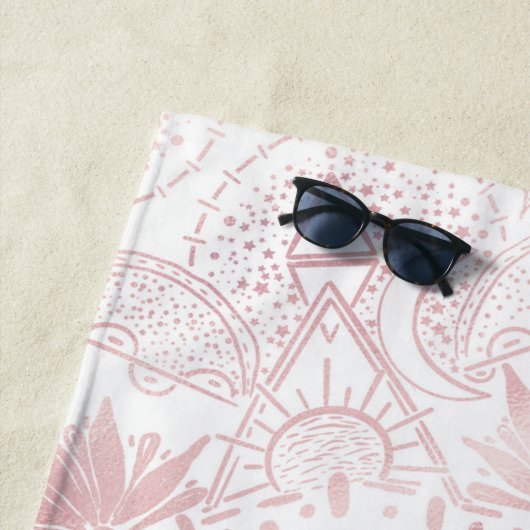 Elegant Wit Rose Goud Oog Zon Maan Mandala Strandlaken (In situ)