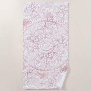 Elegant Wit Rose Goud Oog Zon Maan Mandala Strandlaken
