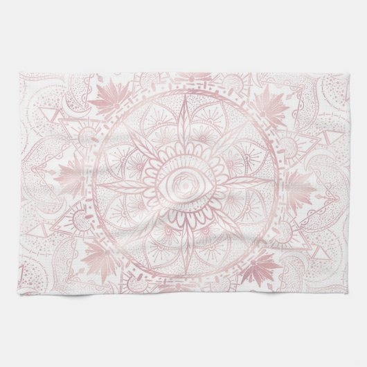 Elegant Wit Rose Goud Oog Zon Maan Mandala Theedoek (Horizontaal)