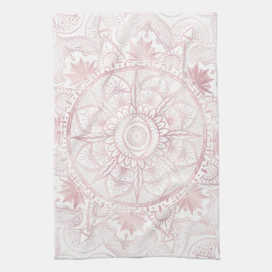 Elegant Wit Rose Goud Oog Zon Maan Mandala Theedoek (Verticaal)