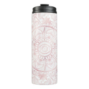 Elegant Wit Rose Goud Oog Zon Maan Mandala Thermosbeker