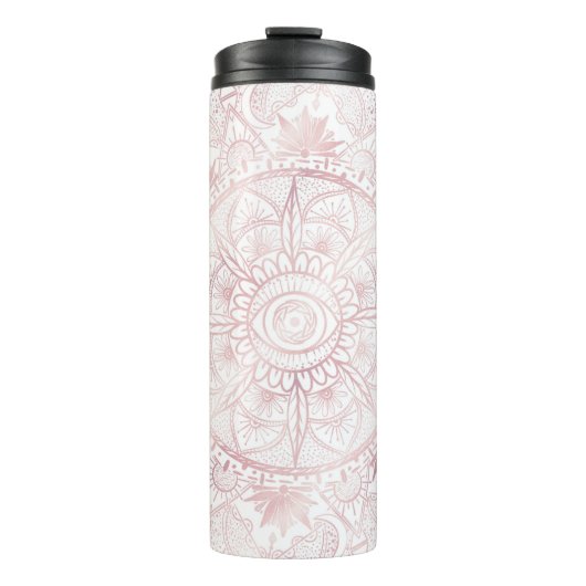 Elegant Wit Rose Goud Oog Zon Maan Mandala Thermosbeker (Voorkant)