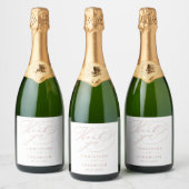 Elegant Wit Rose Goud Script Bruiloft Sparkling W Sparkling Wijnetiket (Flessen)